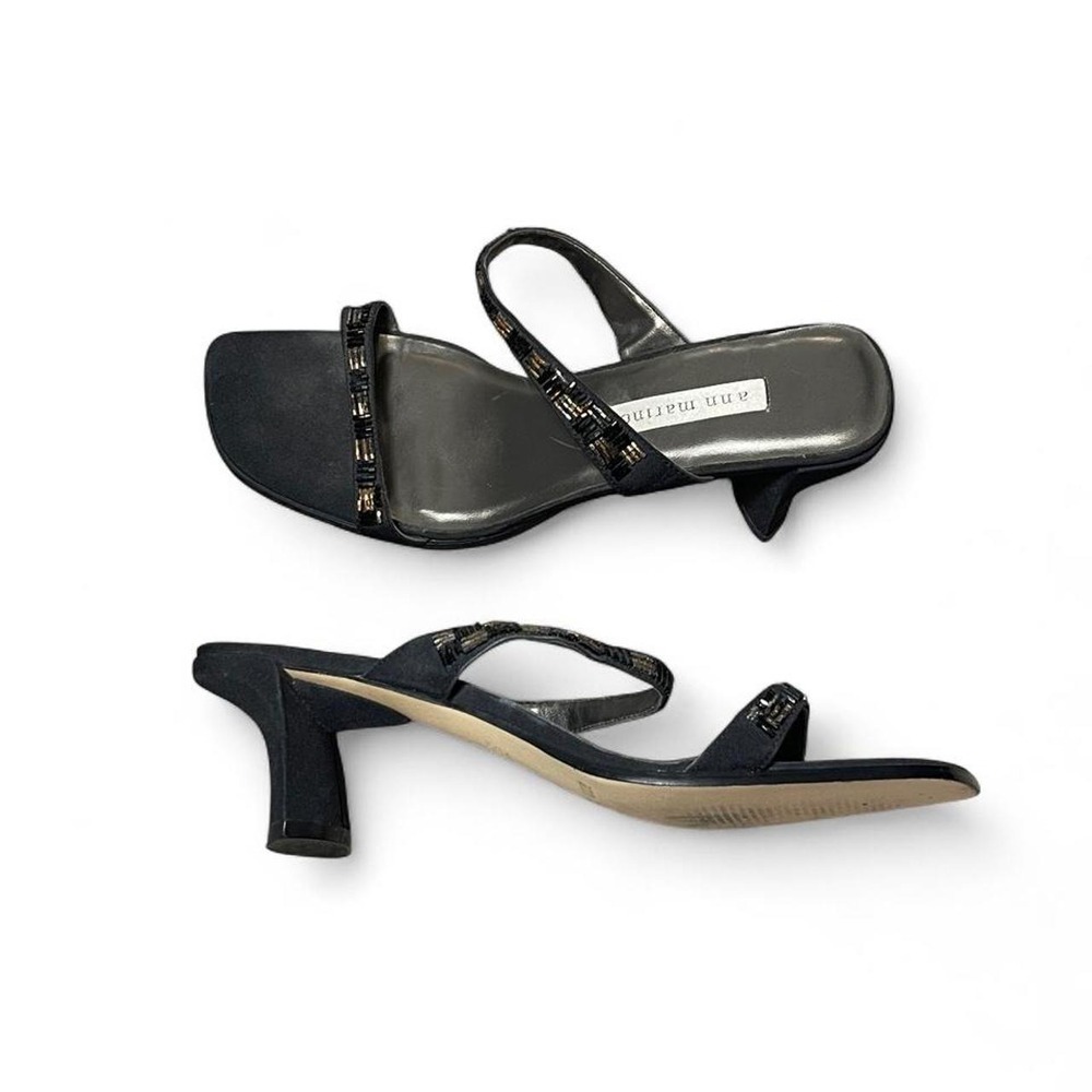 Ann Marino black kitten heels with beaded straps